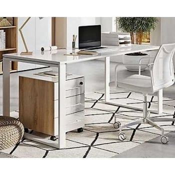 Bureauset Navarra | Bureautafel en ladekast | Bruin-wit