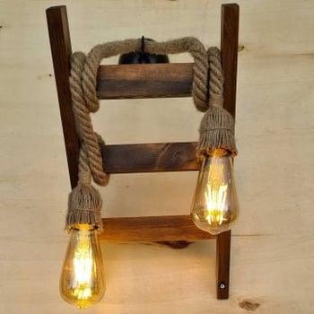Wandlamp Lustro - touw en dennenhout