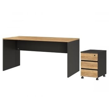 Kantoorset Richy | Bureautafel en ladekast | Eiken-antraciet design