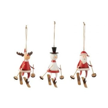 Hanger kerstman/rendier/sneeuwman metaal wit/rood assortiment van 3