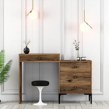 Woody Fashion make-up tafel, walnoot, 100% melamine, 18mm, metalen poten