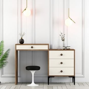 Woody Fashion Make-up Tafel | Notencrème | 124cm Breedte | 100% Melamine Gecoat