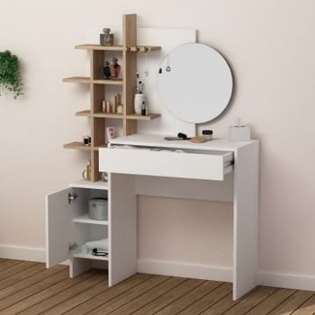 Woody Fashion Make-up Tafel | 18mm MELAM Gecoat Board | 105x151x35cm | Wit Eiken