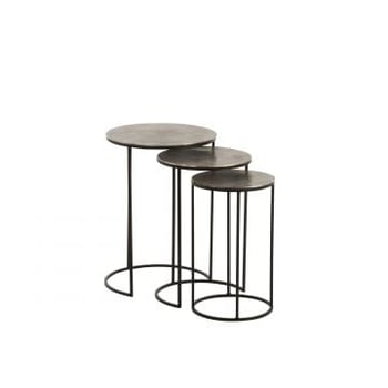 Set van 3 bijzettafels rond aluminium zwart/grijs