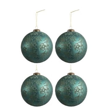 Doos van 4 kerstballen glas mat antiek azuur large