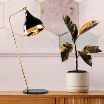 Opviq Tafellamp | Metalen Lamphuis | Zwart Goud | 30x30x60cm | E27 Max 40W