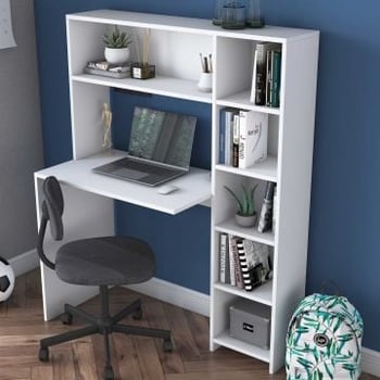 Bureau Locelso | 113,2 x 40 x 141,8 cm | Met opbergruimte | Wit