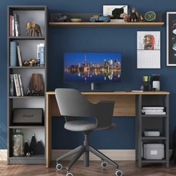 Stijlvol Woody Fashion Studiebureau-100% Melamine Gecoat, Noten Antraciet-160x161,8x45 cm
