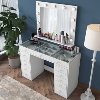 Make-uptafel met spiegel Maxima - 45x120x80 - MDF/wit 