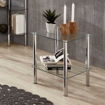 Bijzettafel Heiko 39x39cm - glas/chroom