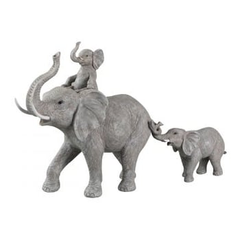 Olifant staand met kind op rug polyresin grijs