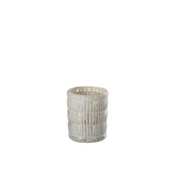 Kaarshouder mozaiek rond glas/cement parelmoer/grijs large