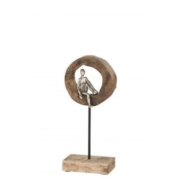 Figuur denker ring laag mangohout/aluminium naturel/zilver