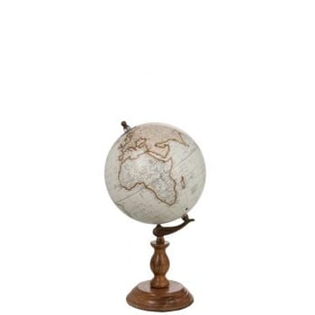 Wereldbol op voet hout wit/naturel medium