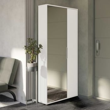 Schoenenkast Ebony 83x24x178cm - met spiegel - wit