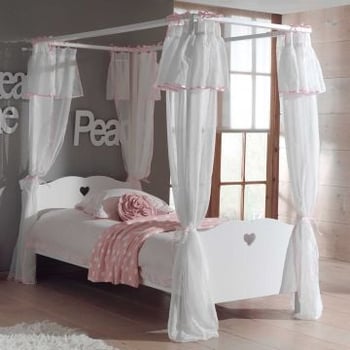 Hemelbed Amori 90x200cm met voile- wit