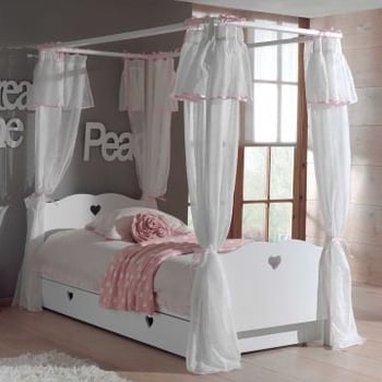 Hemelbed Amori 90x200cm met bedlade en voile- wit
