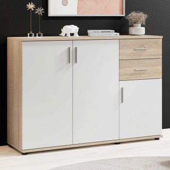 Commode Debby 3 deuren en 2 lades - wit/sonoma eik