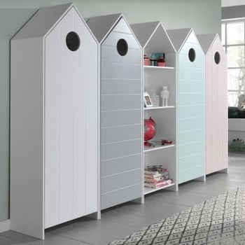 4 Kledingkasten + boekenkast Casami - roze/wit/grijs/muntgroen