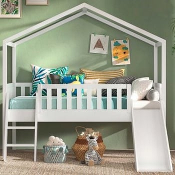 Bedhuisje Dallas met ladder en glijbaan 90x200 cm - wit 