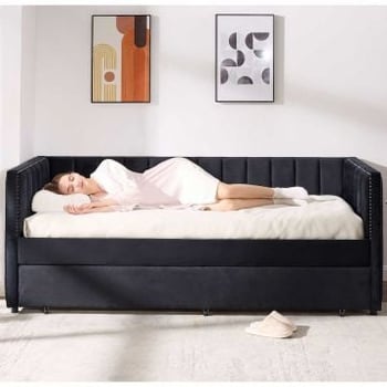 Kajuitbed Auckland - 90 x 200 cm - Met onderschuifbed - Zwart velours