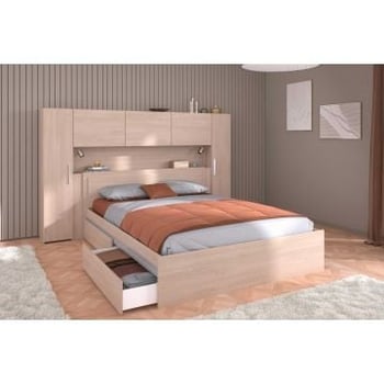 Slaapkamerset Ekko: bed 160x200cm met lades en bedbrug - eik