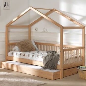 Huisbed Forrest 90x200cm met rolbed - massief beukenhout 