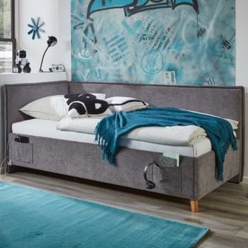 Eenpersoonsbed Ollie | Met rugleuning | 90 x 200 cm | Grijs design