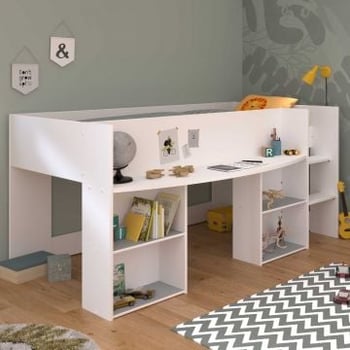 Halfhoogslaper Rue 90x200 met bureau - wit/grijs of wit/roze