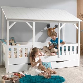 Bedhuisje Malia 90x200 met bedlade - wit dak