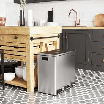 Recyclingbak met drie compartimenten, 3×18L zacht afsluitbaar deksel met beugelgrepen