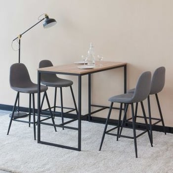 Barset Menton 120x60 met 4 barstoelen - bruin/grijs