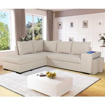 Hoekbank Mitchell links - met opbergruimte - beige