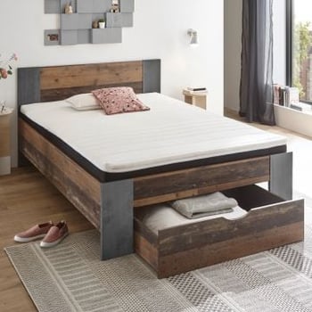 Bed Rudi 140x200 met 1 lade - old style/beton 