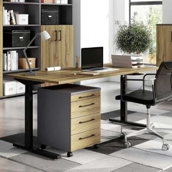 Bureauset Presley | Bureautafel, ladekast | Grafiet-eikdesign