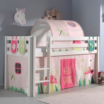 Halfhoogslaper Charlotte met bedtent, -tunnel & opbergzakjes Spring - wit
