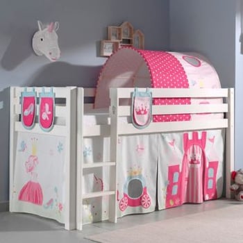 Halfhoogslaper Charlotte met bedtent, -tunnel & opbergzakjes Princess II - wit
