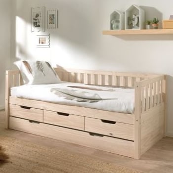 Kajuitbed Friedrich | 211,2 x 98,2 x 68 cm | 3 Lades, Bedlade | Milky Pine-design