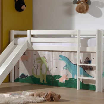 Halfhoogslaper met glijbaan Astrid met bedtent Dino - wit
