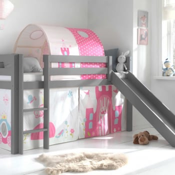 Halfhoogslaper met glijbaan Astrid met bedtent & bedtunnel Princess II - grijs