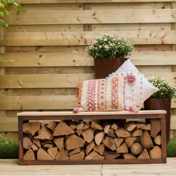 Houtopslag Elara met bank 120x40x42cm staal en hout - roest