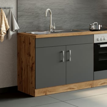 Gootsteenkast Sorrella 100cm 2 deuren - antraciet/eik