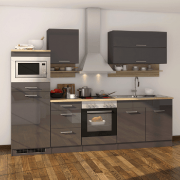 Kitchenette Ragnar 270cm met ruimte voor magnetron, koelkast en oven - hoogglans antraciet
