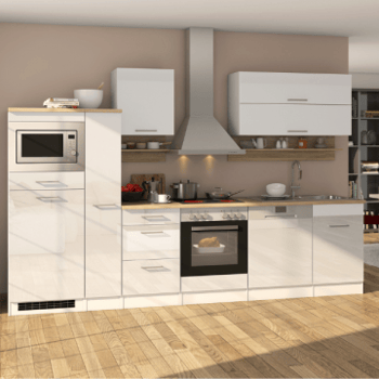 Kitchenette Ragnar 310cm met ruimte voor magnetron, koelkast, oven en vaatwas - hoogglans wit