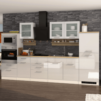 Kitchenette Ragnar 330cm met ruimte voor oven, microgolf en koelkast - hoogglans wit