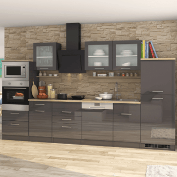 Kitchenette Ragnar 340cm met ruimte voor oven, microgolf, vaatwas en koelkast - hoogglans antraciet