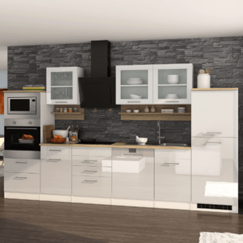 Kitchenette Ragnar 340cm met ruimte voor oven, microgolf, vaatwas en koelkast - hoogglans wit