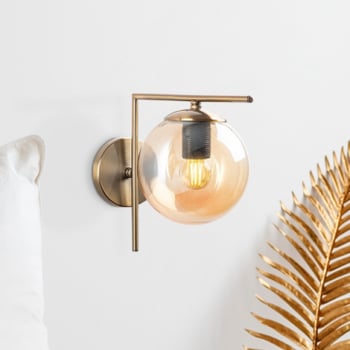 Lampana Wandlamp | Metalen Behuizing | Glazen Kap | Antieke Kleur
