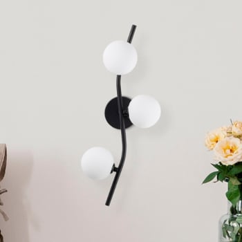 Lampana Wandlamp | Metalen Behuizing | Glazen Kap | 10cm Diameter | Zwart