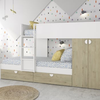 Stapelbed Jip met kast & lades - eik/wit/wit 